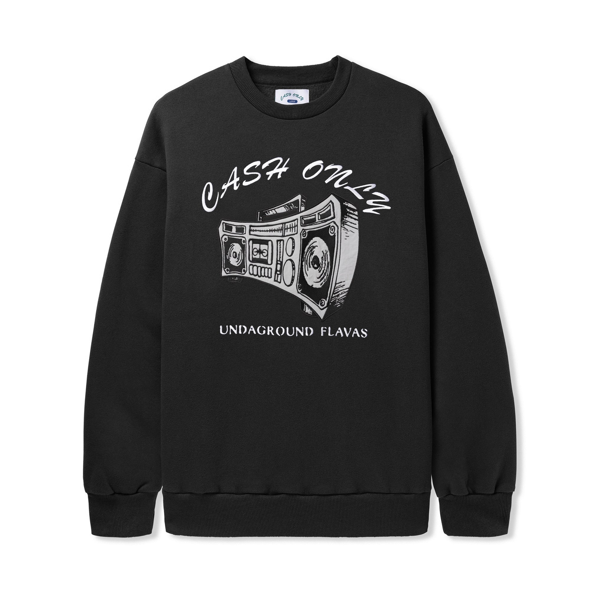 Cash Only Boombox Nylon Applique Crewneck Sweatshirt Black