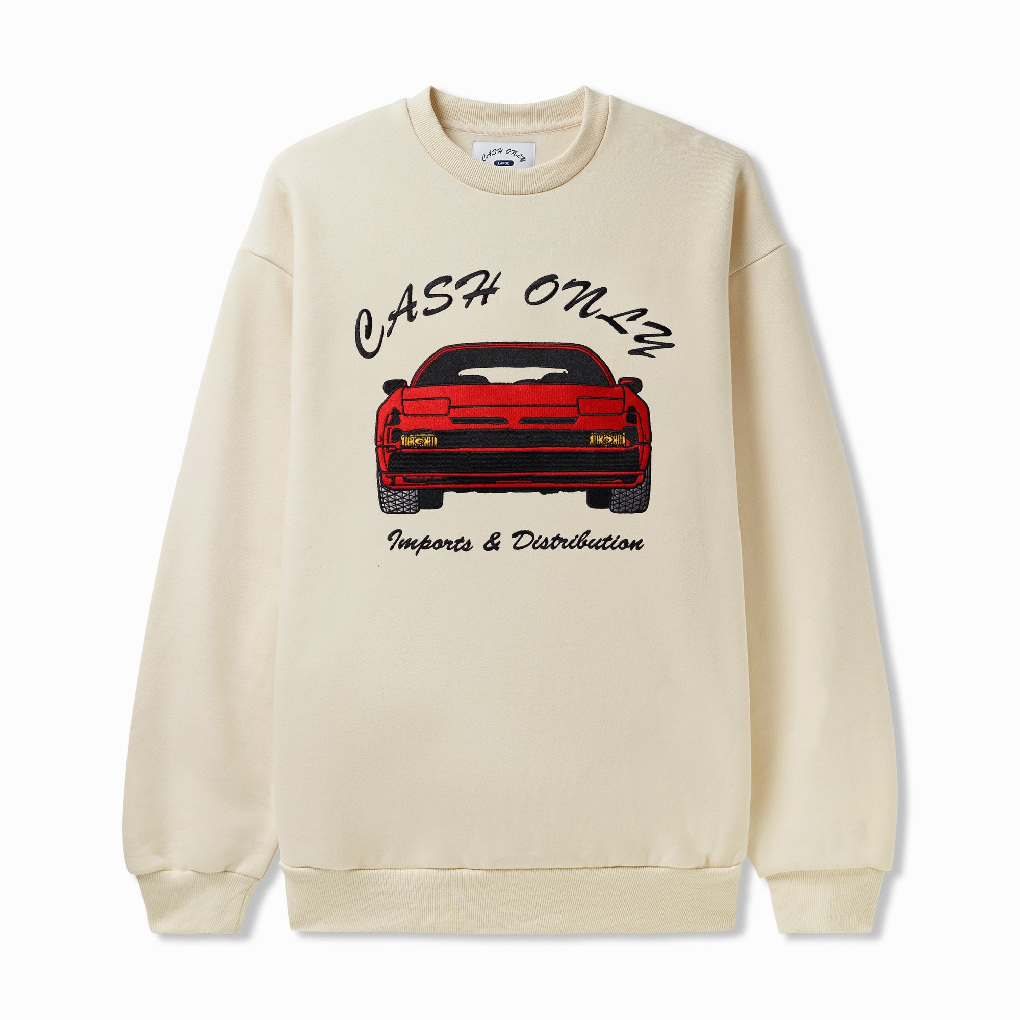 Cash Only Car Embroidered Crewneck Sweatshirt Cream